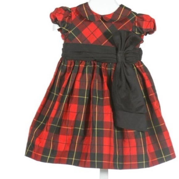 Ralph Lauren 18m Rich Red Tartan Plaid W/ Black Bow Tie Christmas